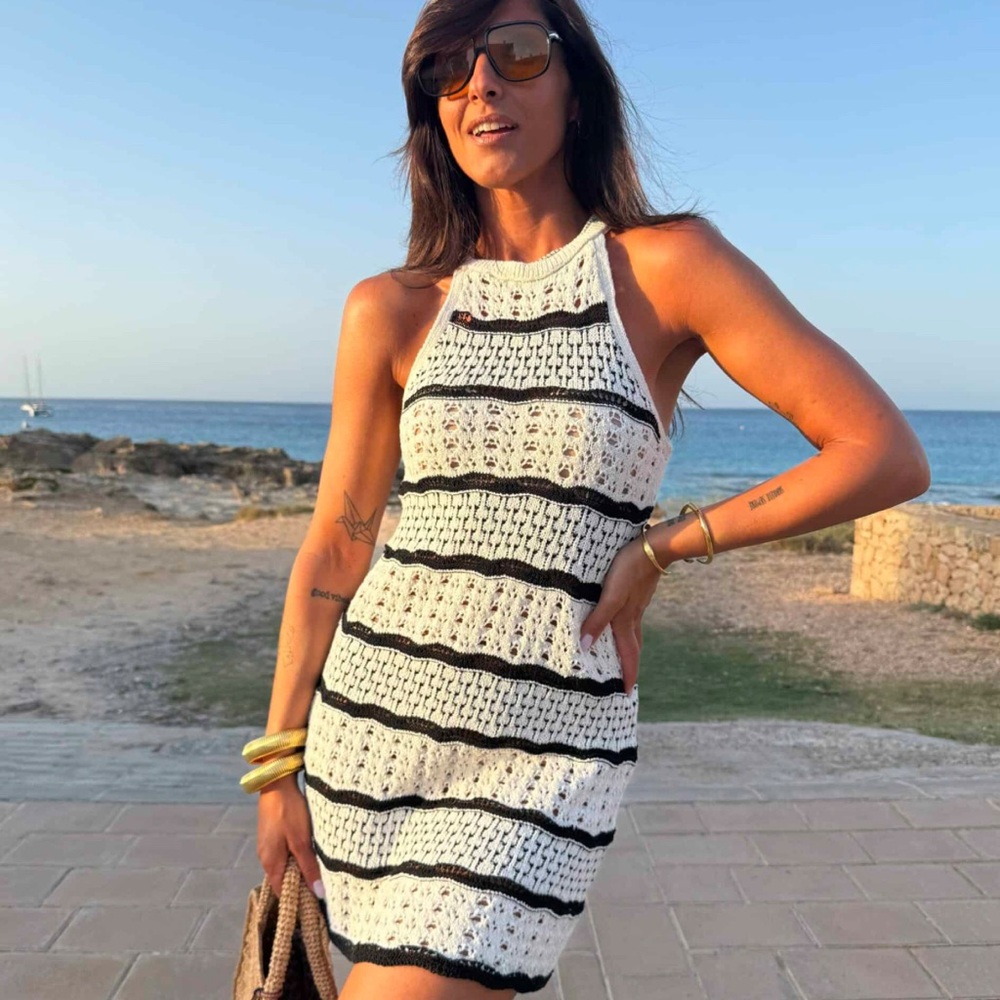 ZARA Crochet Knit Halter Mini Dress